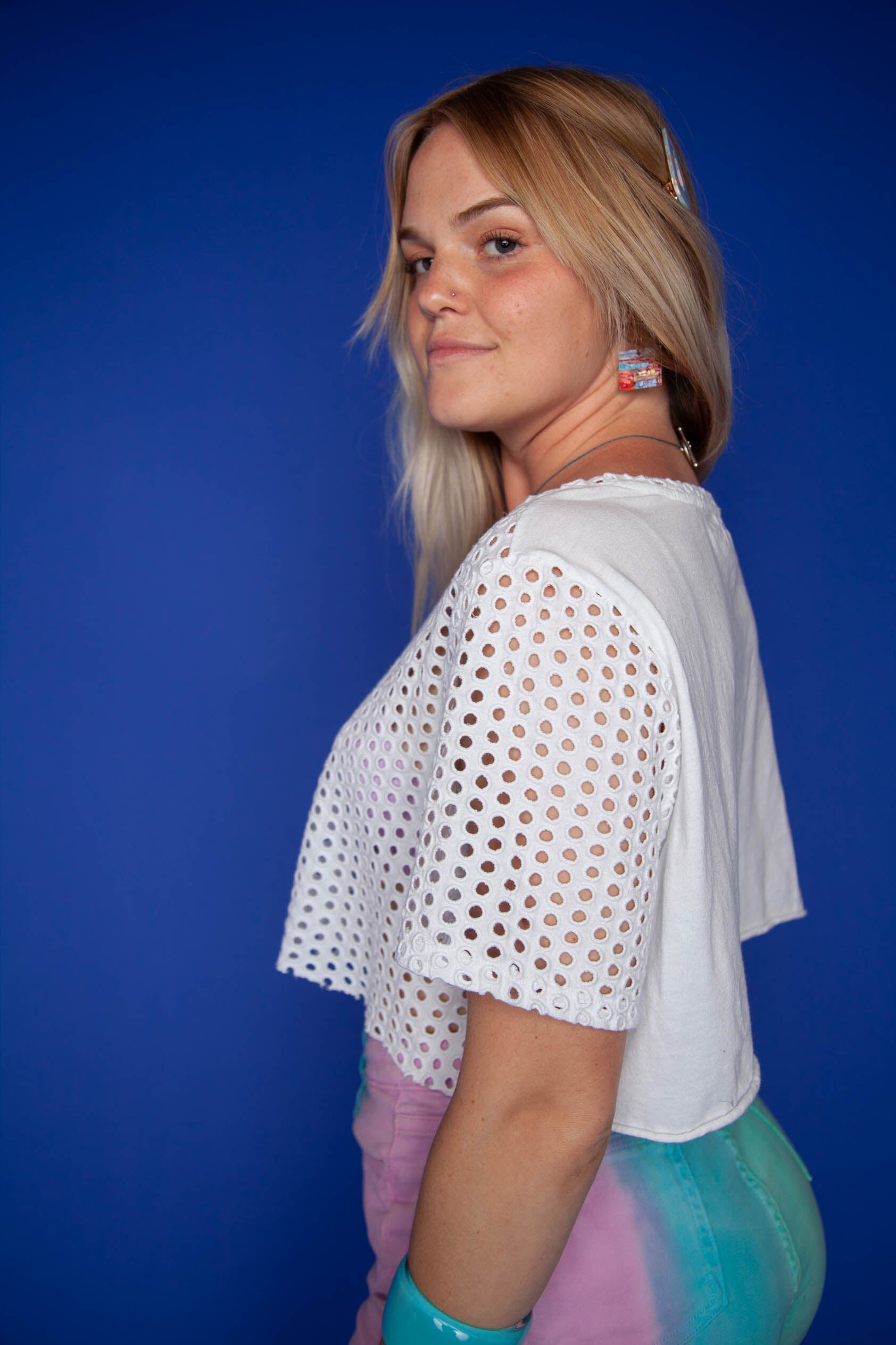 White Crop Top With Funky Holes